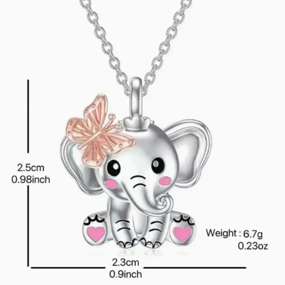 Cute Elephant & Pink Butterfly Unique Exquisite Animal Pendant Charm Necklace - Picture 4 of 4